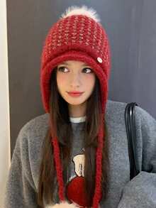 1 szt. Damska gruba dzianinowa czapka beanie, wzór w bloki kolorów, ciepła podszewka, wiatroszczelna, oddychająca, do noszenia na zewnątrz, styl casualowy, odpowiednia na jesień/zimę