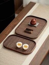 1 صينية خشب الجوز مع مقبض، لتقديم الأطعمة والوجبات الخفيفة والمشروبات والسوشي والستيك والبيتزا والحلويات والكيك والخبز وصينية الإفطار وصينية القهوة وصينية الشاي ولوح الحلقات اللذيذة، مناسبة لمناسبات الهالوين وعيد الفطر