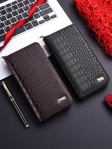 Crocodile Pattern Men's Clutch Bag, Large Capacity Wallet, Long Style Men's Handbag, Phone Bag, Fashion High-End Long Checkbook Holder, With Zipper, Business Casual, Christmas Gift