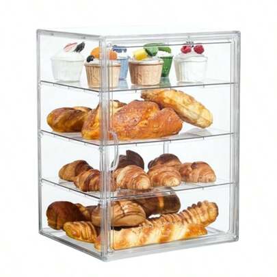 Clear Bread Box Pastry Display Case For Kitchen Countertop Adjustable Bakery Bread Storage Container With Magnetic Door 25 * 29 * 39cm