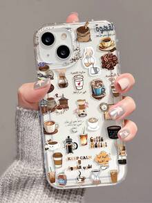 1 pieza Funda de teléfono transparente de TPU con absorción de golpes y diseño de collage de café personalizado, compatible con iPhone 16/16Pro/16Plus/15/15ProMax/15Pro/11/12/13/14ProMax/12Mini/13Mini/11Pro/11ProMax/12Pro/12ProMax/13Pro/13ProMax/14Pro/14ProMax, funda suave con tacto elegante - Multicolor - Ver 1