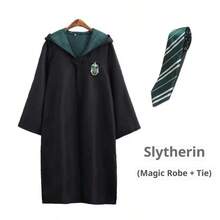 1pc Warner Bros. -Style Or House Robe: Black Long Robe With Red Collar, Embroidered Dragon Head Emblem, Realistic School Uniform Design, Combining Fashionable And Magical Campus Vibe, Suitable For Cosplay, Collection, And Themed Parties, Comfortable And Well-Fitted. - Multicolor - View 12