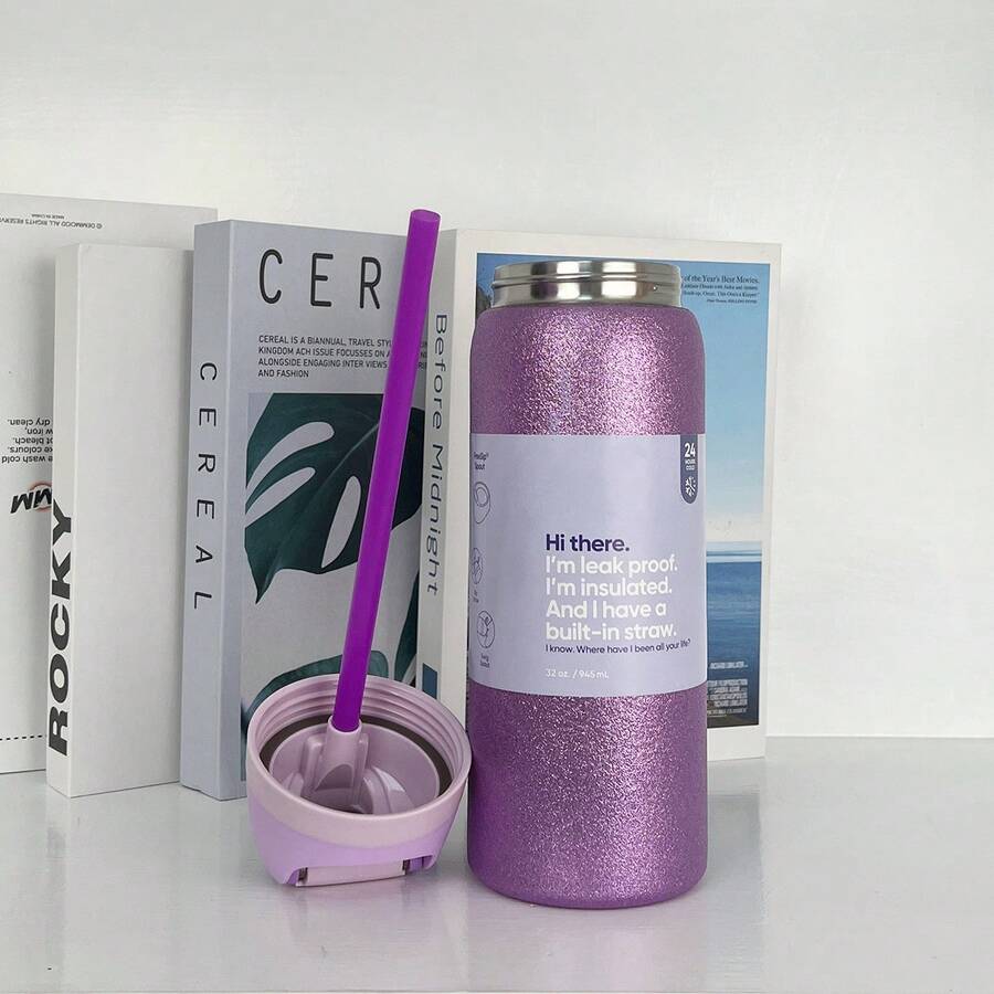 32Oz New Colour Insulated Stainless Steel Water Bottle With Straw For Sports, Travel, And School Sports Water Bottle - Lấp lánh màu tím-32oz - Xem 1