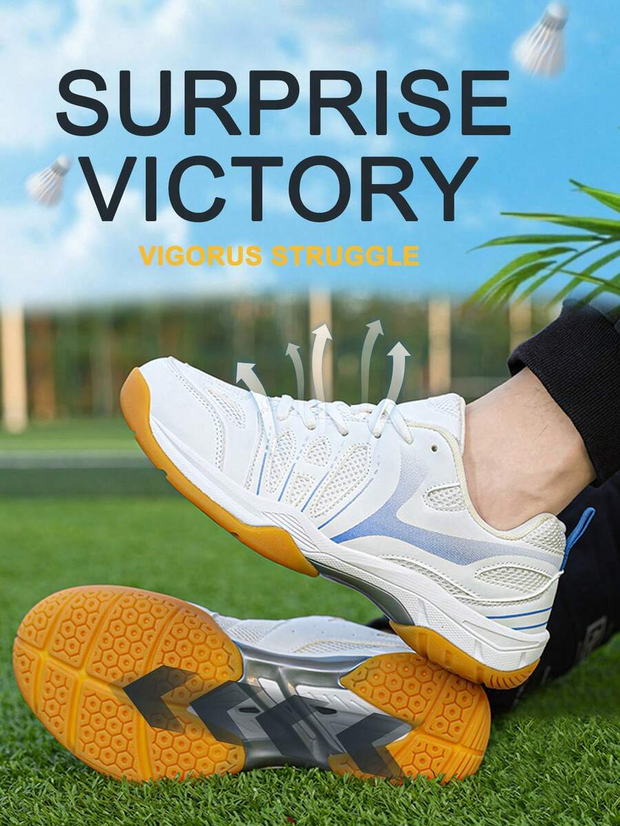 New Model Badminton Shoes Versions, Professional Competition Tennis Shoes, Breathable, Durable, Anti-Slip Rubber Sole, Volleyball Shoes,Table Tennis, Squash - White and Blue - View 1