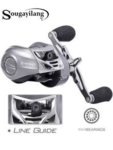 SOUGAYILANG 1 PC Silver-Gray Left-Handed Metal Baitcasting Reel With 11+1BB, 6.3:1 Gear Ratio, Max Drag 5.5kg, Adjustable Magnetic Brake , For Freshwater And Saltwater Fishing. - Silver - View 7