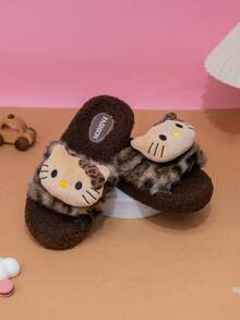 Sanrio 一双三丽鸥新款Hello Kitty可爱豹纹毛绒拖鞋适合女生秋冬居家室内防滑浴室居家保暖拖鞋适合户外散步穿衣 - 米色 - 查看 5