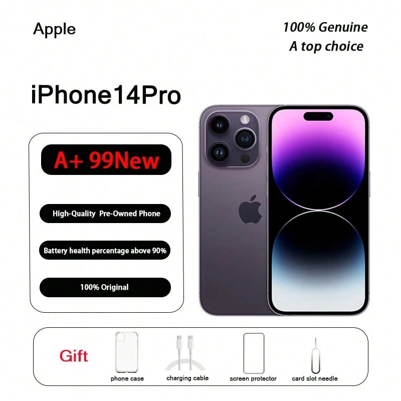 Điện thoại Apple iPhone 14 Pro đã qua sử dụng, loại A+, chính hãng, tình trạng gần như mới (99% như mới); Bao gồm điện thoại và ốp bảo vệ. - màu tím đậm - Xem 1