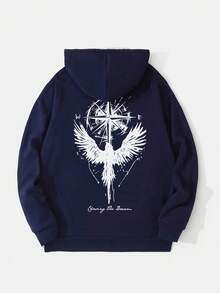 Zrgoth 男士 Compass & Raven Element 宽松袋鼠口袋连帽衫，引领时尚潮流，秋冬款 - 藏蓝色 - 查看 4