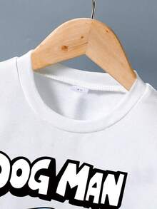 Conjunto de Camiseta de Manga Curta com Gola Redonda e Shorts com Estampa de Letra e Desenho Animado para Menino Jovem - Branco - Visão 3