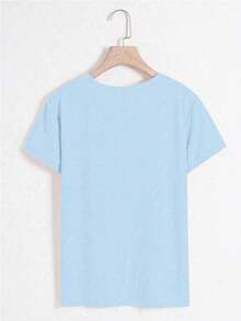 FNI Fusion Women' Plain Casual Versatile Crew Neck Short Sleeve T-ShirtOversized Casual Going Out Tops Women, Perfect - 藍色2 - 查看 2