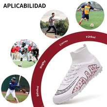 Zapatos de Fútbol para Hombre Profesionales Zapatillas de Deporte Adulta Tacos de Fútbol para Entrenar al Aire Libre Atletismo Interiores Exteriores - Rojo - Ver 4