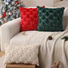Cojín de Navidad, Cojín de Navidad de Felpa, Funda de Navidad, 45 x 45, Decoración de Navidad Elegante, Funda de Almohada para Sala de Estar - E-Verde(Arbol de Navidad) - Ver 4