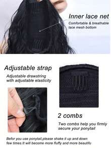 Long Ripple Waves Curly Drawstring Ponytail Synthetic Ponytails For Women Black Ponytail Clip In Hair Extensions For Daily ,Cosplay ,Party, Christmas, Halloween ,Hair Ccessory