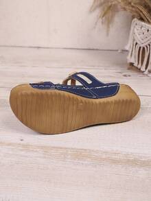 Sandal Datar Wanita Terbaru, Sandal Wedges, Sandal Pantai untuk Musim Panas, Sandal Platform, Sandal Gladiator - Navy Blue - View 8