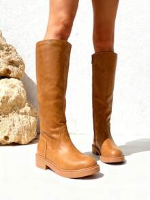 Women's High Boots For Autumn And Winter With A Flat Sole And Chunky Heel, Comfortable And Ideal For Everyday Wear, Work, Holidays, And Dates. - Lạc đà - Xem 2