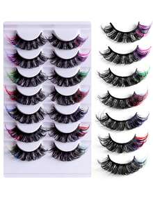 7 Pairs Colorful Fluffy False Eyelashes, Multi-Layer Thick Crossed Faux Mink Lashes, Natural D-Curl Voluminous Curly Eyelashes, 3 Pairs Stage/Party Glitter Lashes, Thick Luminous Glitter Crossed Mink Eyelashes