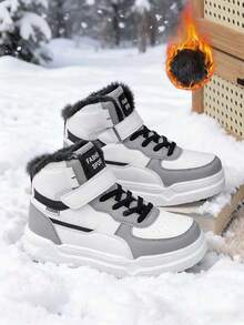 1 par de zapatos deportivos de invierno para niños con cierre de gancho y bucle, planos, cómodos y con forro térmico, zapatos casuales navideños para niños, adecuados para actividades diarias al aire libre en invierno