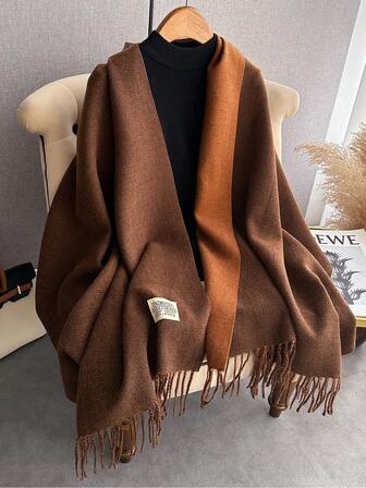 1pc Women's Reversible Faux Cashmere Color Block Fashion Versatile Air Conditioning Shawl Scarf, Thick & Warm For Daily Use, Autumn/Winter