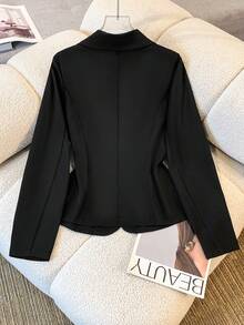 Blazer de oficina de unicolor negro para uso casual y de oficina en primavera - Negro - Ver 2