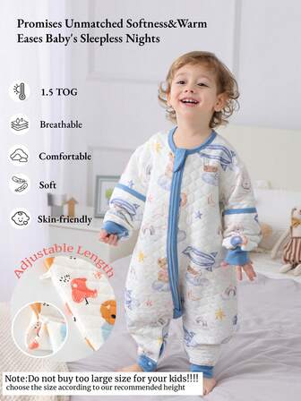 1.5tog Children Sleeping Bag For Babies 3months-7Years Spring Autumn Winter Thin Cotton Quilting Sleep Sack Removable Sleeves Kids Anti-Kick Prevent Cold Sleepsack