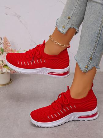 New Women's Road Running Shoes, Outdoor Casual Sports Shoes, Knitted Mesh Breathable, Comfortable Elastic Cushioned Soft Sole Non-Slip Durable Training Shoes, Aerobics Shoes, Fitness Shoes