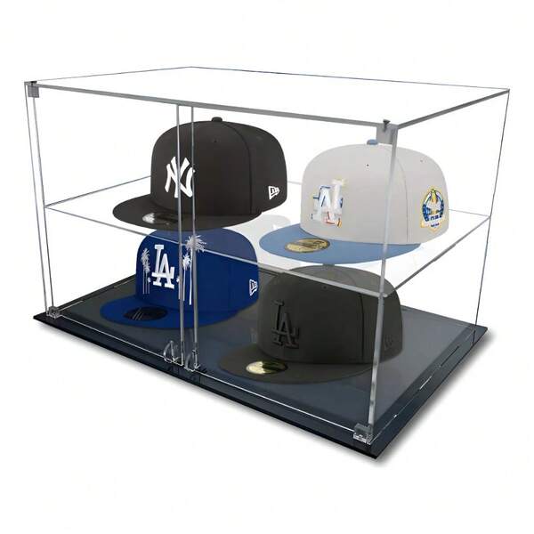 Caja De Exhibición Vitrina Acrílico Para 4 Gorras 40x26x26cm