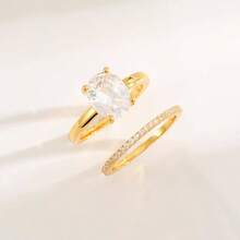 Cubic Zirconia Gold Rings Women Non Tarnish  Dainty 14K Gold Plated Stackable Princess Cut Engagement Ring Set Wedding Promise Rings Her Jewelry Size 6 8 9 10 11 - E-2 件橢圓形訂婚戒指 + 10 - 查看 3