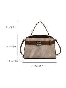 Fashionable Retro Patchwork PU Leather Handbag, Minimalist Adjustable Shoulder Strap Decor, Sophisticated Hardware Lock, Crossbody Bag, Magnetic Closure, Multifunctional Lightweight Women Tote - Khaki - View 9