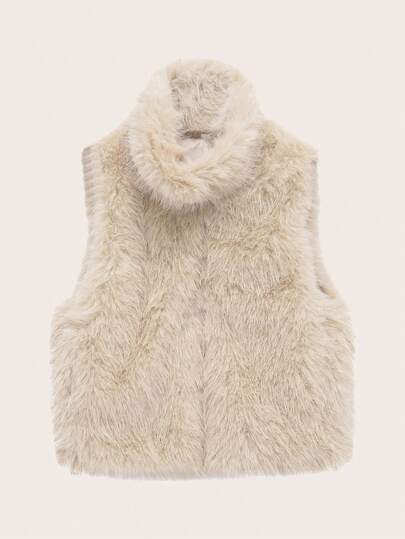 Elegant Stand Collar Faux Fur Vest, Fashionable & Chic, Autumn/Winter