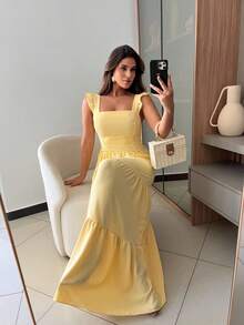 Long Dress With Lace Detail At The Waist, Duna Fabric. - Màu vàng - Xem 4