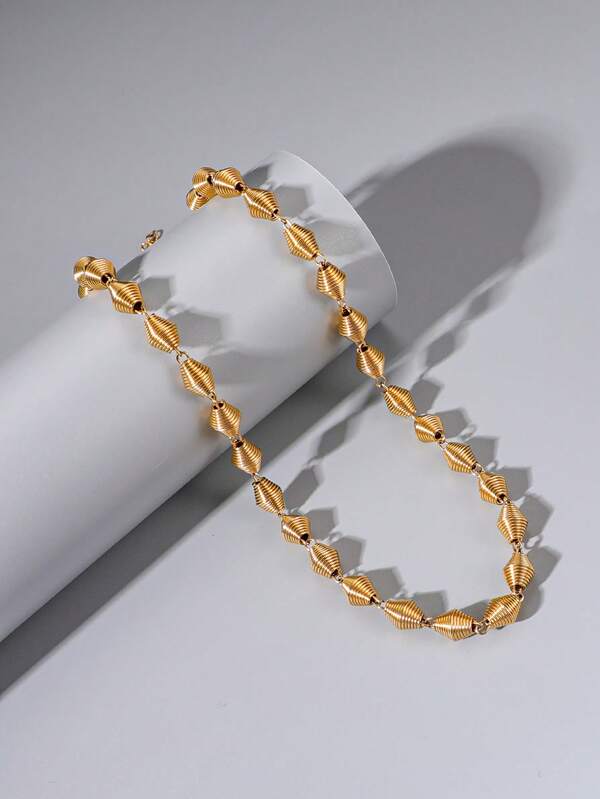 1pc Fashionable Grooved 18K Gold Stainless Steel Adjustable Necklace For Men, Suitable For Holiday Parties, Gatherings, And Accessorizing