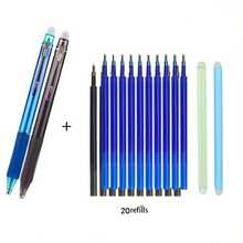 1套符合人体工学的伸缩笔套装：1支笔、10支笔芯、1块橡皮擦（摩擦式），黑色，塑料材质，适合学校用品，开学季必备 - 彩色 - 查看 12