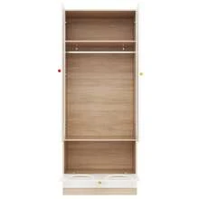 Children's Wardrobe 80x50x200 Cm, With Hanger And Integrated Cat Niche, Colored Ceramic Handles, White And Natural Wood, Lacquered Panels - 白色 - 查看 10