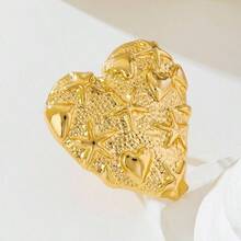 Starfish Statement Ring Women Stainless Steel Seashell Rings Opening Adjustable Gold Silver Starfish Ring Irregular Beach Rings Summer Beachy Ocean Jewelry - Gold Starfish Heart Ring - View 5