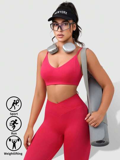 In Sports BH Shorts Set, Built Cup Pads Adjustable Straps, Yoga Leggings, Cycling Shorts, Seamless Com Tafel Fitted view 3