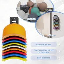 棒球帽收纳架，强力粘胶墙面帽架，多层紧凑型帽子架，适用于墙面、门、卧室、衣柜