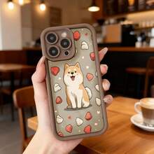 Cubierta de telefono con borde negro para iPhone 14 Pro Max diseño de perro shiba inu con corazones y patitas color beige para uso diario en cafeterias y salas de estar Aplicable a los teléfonos de la serie Apple y Galaxy - Café integral - Ver 7