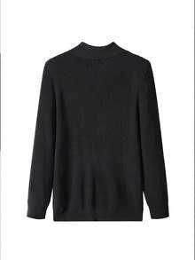 Sweater Pria Lengan Panjang Kasual Longgar Warna Polos dengan Kerah Resleting - Hitam - View 3