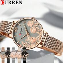 Đồng hồ nữ CURREN thương hiệu hàng đầu sang trọng thời trang dành cho nữ Đồng hồ đeo tay cổ điển dạng lưới thép không gỉ Dây đeo đơn giản, nguyên bản, chống nước, thanh lịch, quà tặng đồng hồ nữ 9065 - Hoa hồng vàng - Xem 1