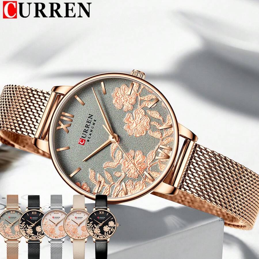 Đồng hồ nữ CURREN thương hiệu hàng đầu sang trọng thời trang dành cho nữ Đồng hồ đeo tay cổ điển dạng lưới thép không gỉ Dây đeo đơn giản, nguyên bản, chống nước, thanh lịch, quà tặng đồng hồ nữ 9065 - Hoa hồng vàng - Xem 1