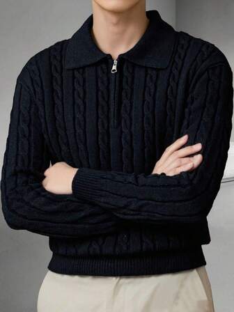 1pc Men's Knitted Sweater, Fashionable Casual Streetwear Sporty Versatile Loose Fit Pullover For Daily Commute, Outdoor, Exercise, Autumn/Winter