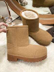 Zimowe, nowe, śliczne, duże śniegowce, grube podeszwy, ciepłe buty do połowy łydki dla kobiet - Brązowy - Zobacz 5