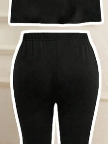 Toddler Girls' Cartoon Print Short Sleeve Top And Skinny Flared Pants Set - Black - View 6