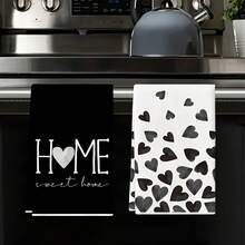 2pcs Heart Print Kitchen Towels, Soft Absorbent Microfiber Dishcloths, Decorative Tea Towel, Suitable For Kitchen Baking And Cooking Cleaning, Machine Washable, Perfect Choice For Home Bathroom Kitchen Decoration, 15.75*23.62inch - White - View 1