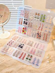 1 cutie organizator cosmetic multifuncțională cu bandă adezivă - esențială pentru călătorie, machiaj și bijuterii, organizator cu pietre și sclipici pentru unghii, organizator de toaletă pentru pietre și pensule, cutie de depozitare goală de dimensiuni mari pentru machiaj