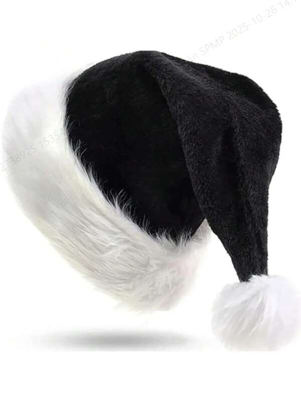 1 szt. Nowa, miękka, czerwono-czarna, gruba, pluszowa czapka świąteczna, wykonana z włókna poliestrowego, idealna na imprezy i zimę