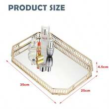 Vintage Gold Mirror Tray Perfume Tray Mirror Tray Gold Makeup Vanity Tray HollowCarved Jewelry Tray Metal Trinket Storage Tray Home Organizer Decorative Tray For Dresser Bathroom Countertop