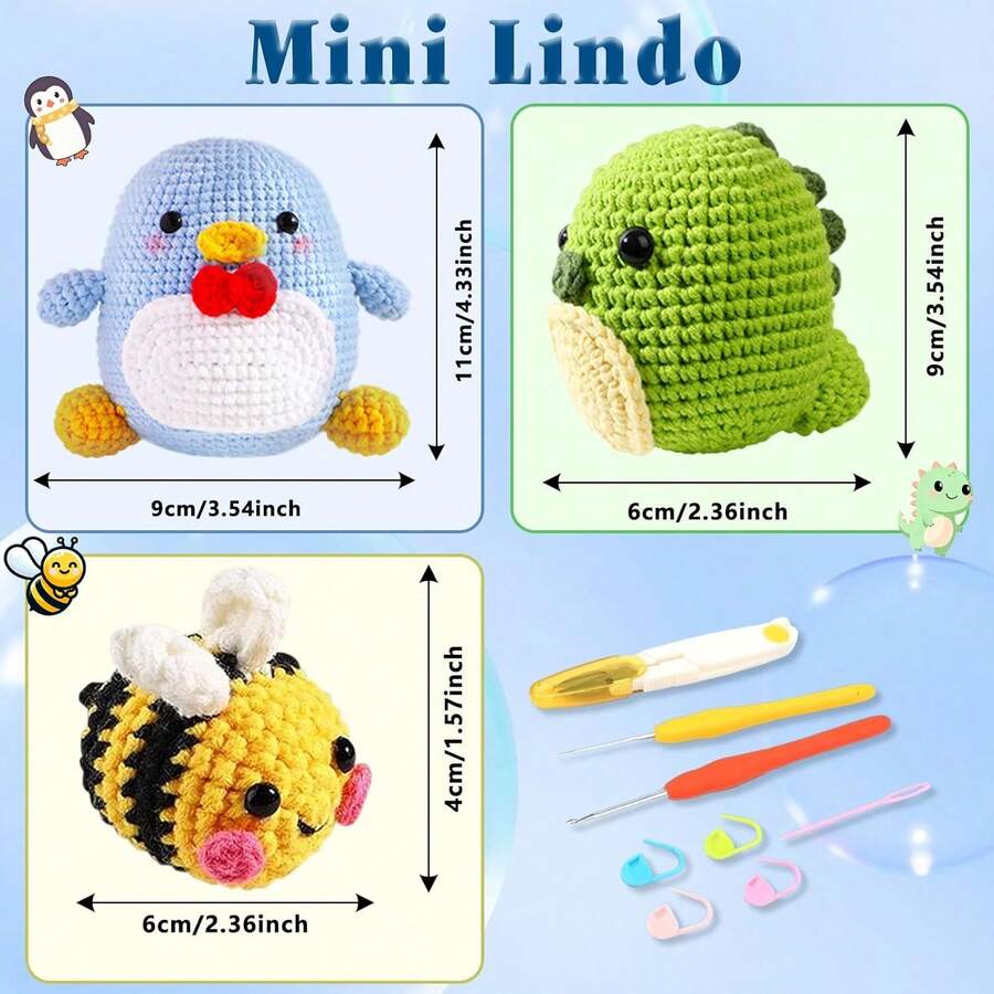 3PCS Kit de Crochet para Principiantes,Animales Crochet Kit,Kit de Inicio de Crochet Accesorios,Incluye Tutoriales en Video Paso a Paso,Aprende a Tejer Ganchos para Adultos y NiñOs,Regalo - 3PCS Animales - Ver 1