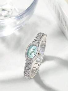 CARYINO 1pc Luxury Oval Dial Watch With Rhinestone Decor Elegant Strap, Fashion Chic Ladies Accessory Watch, Suitable For Daily Wear, Parties, Outfits, Birthday Gift