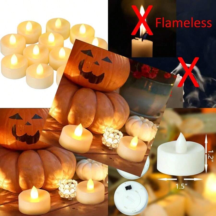 CANDLE CHOICE Battery Operated Flameless Tea Lights Realistic Flickering Electric LED Tealight Candles Set Wedding Party Halloween Christmas Decorations Table Centerpieces Batteries Included 12 Pack - 暖白色 - 查看 1